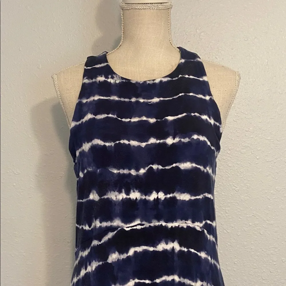 Athleta Navy Blue & White Santorini Thera Printed Dress Size Large